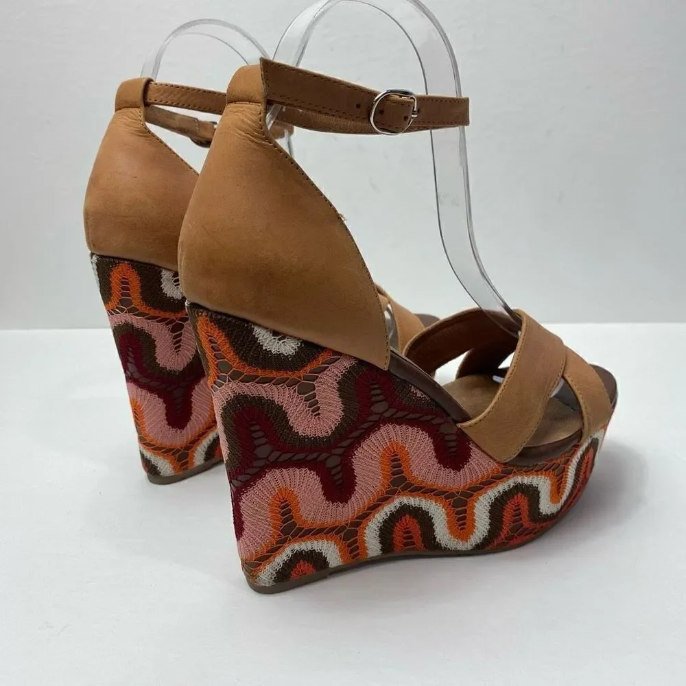 JEFFREY CAMPBELL BRADSHAW NUDE BOHO CHEVRON WOMEN'S WEDGE SANDAL 70s Size 8